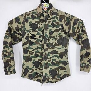Vintage 70s Five Brothers Camo Hunting Shirt Mens Small Distressed USA Rare
